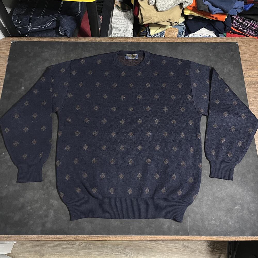 Brooks Brothers Italy Vintage 70s Merino Wool Sweater Men Argyle Crewneck Master